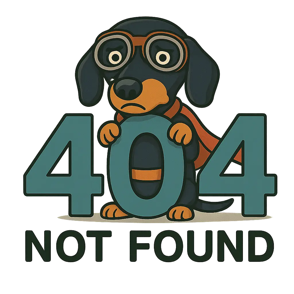 404 Not Found - Confused dog with glasses