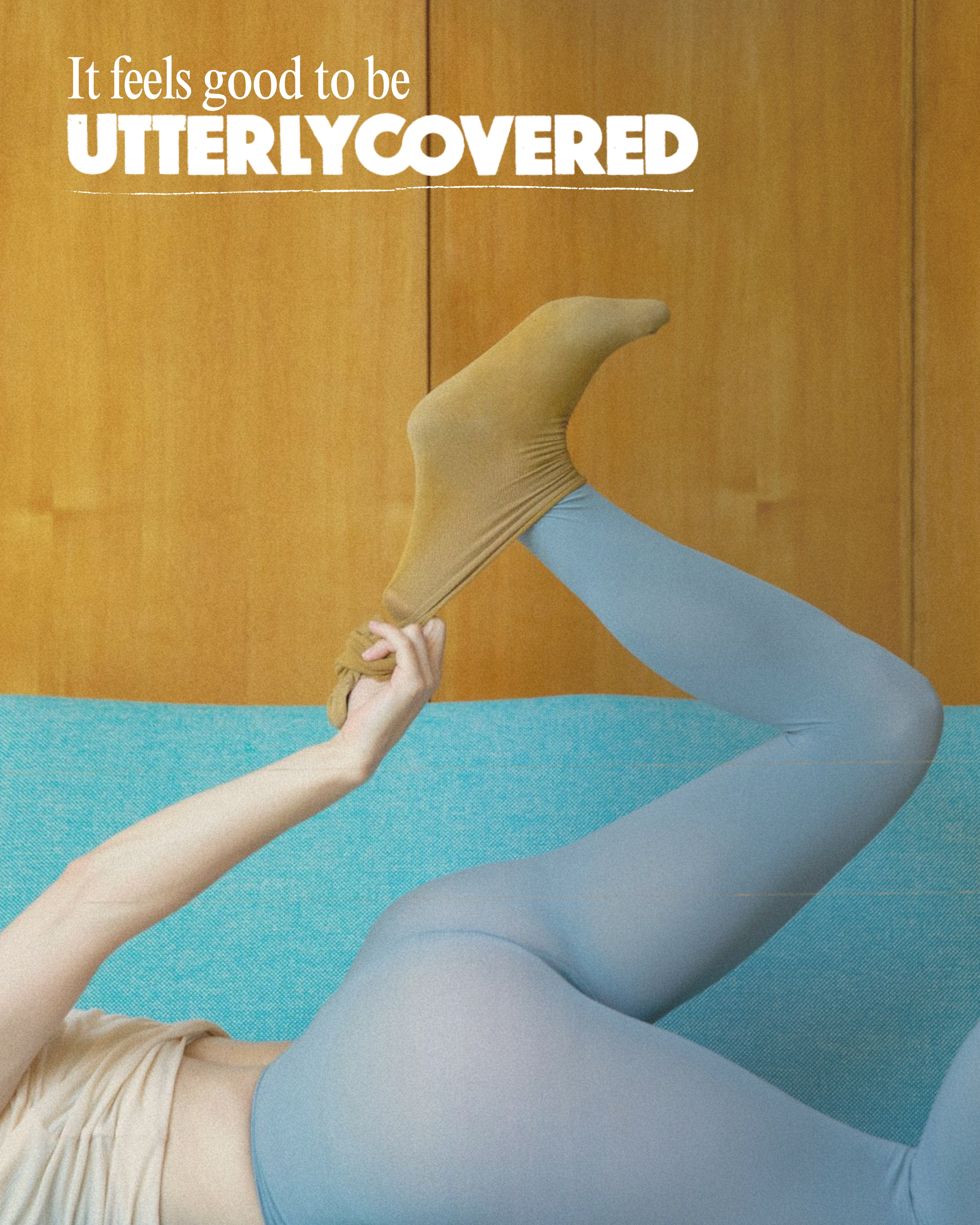 Person stretching on yoga mat with UtterlyCovered branding - It feels good to be protected with private medical insurance