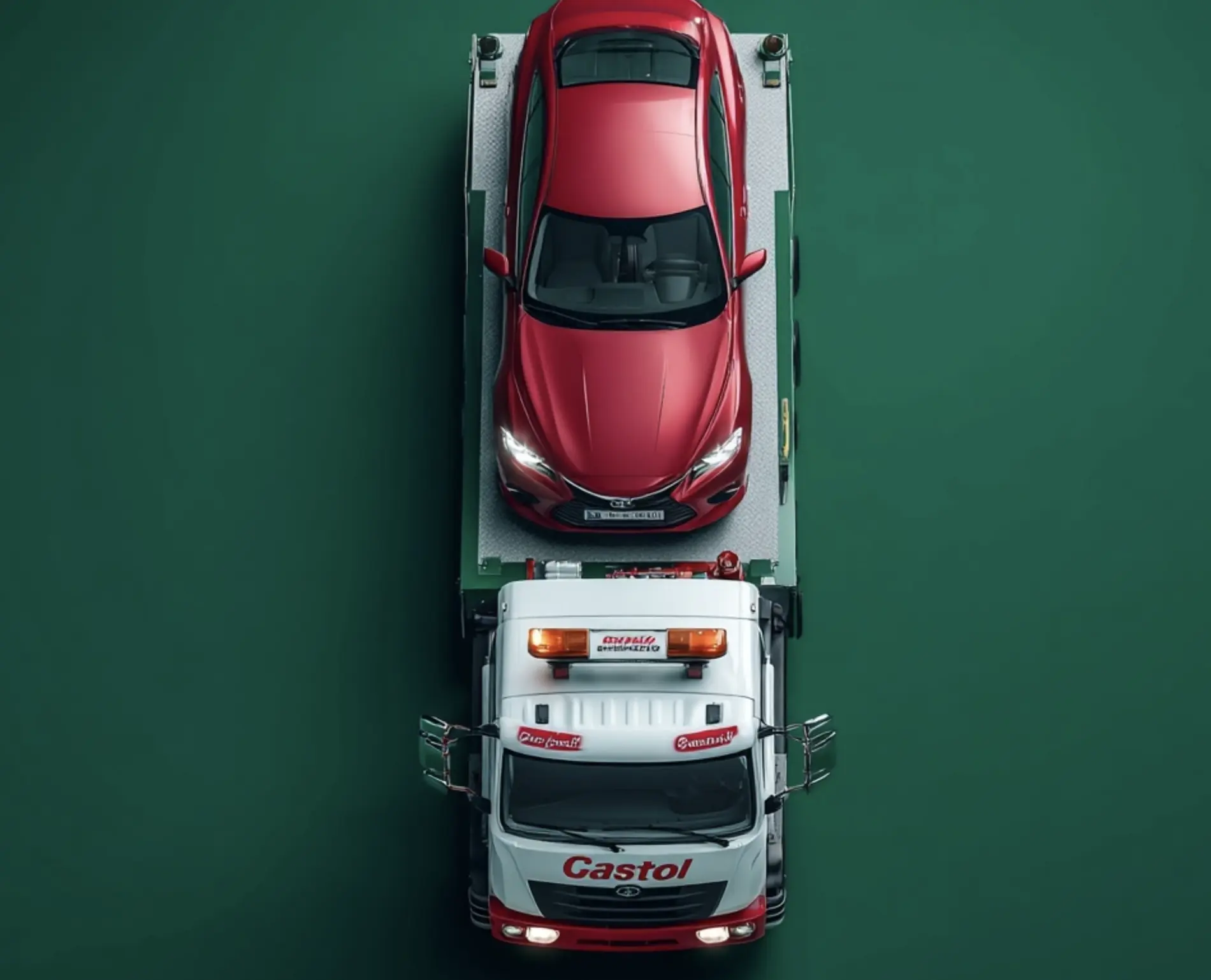 Professional breakdown recovery truck transporting red car - UK breakdown service vehicle recovery in 2026