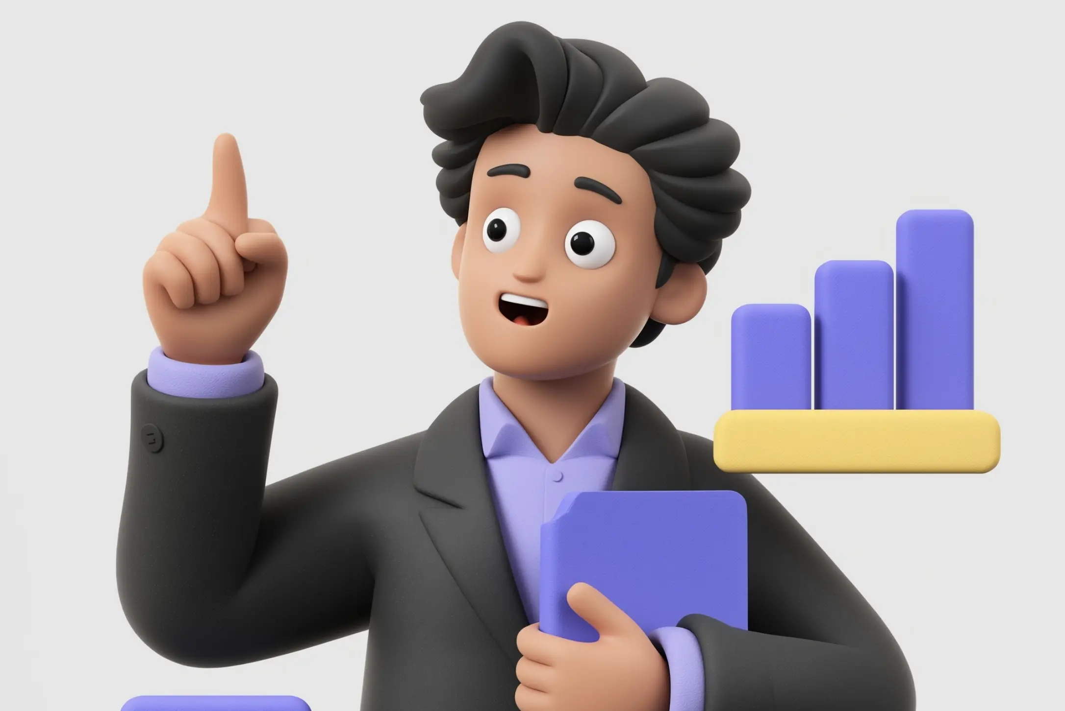 3D illustration of business professional presenting life insurance statistics and data charts